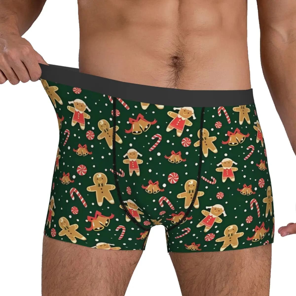 Adorabile biscotto di Natale, pan di zenzero, canna di zucchero, mutande maschili, boxer elasticizzati, pantaloncini caldi, slip taglie forti