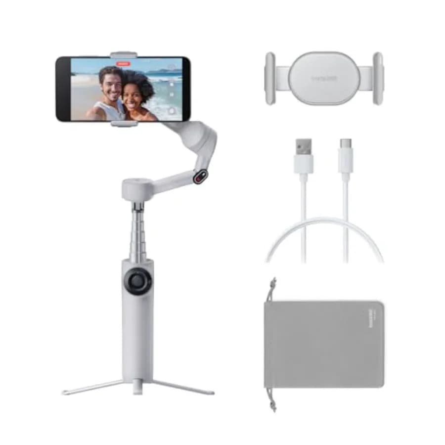 Flow 2 Grey - Gimbal AI Pieghevole per iPhone con Tracciamento AI Multi-Persona, Treppiede Integrato/Telecomando per Selfie Stick