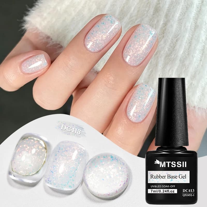 Gel Unghie Brocade Rubber Base con Glitter Aurora, Autolivellante, Gel Costruttore UV, Smalto Semipermanente, Forniture per Unghie Fai da Te