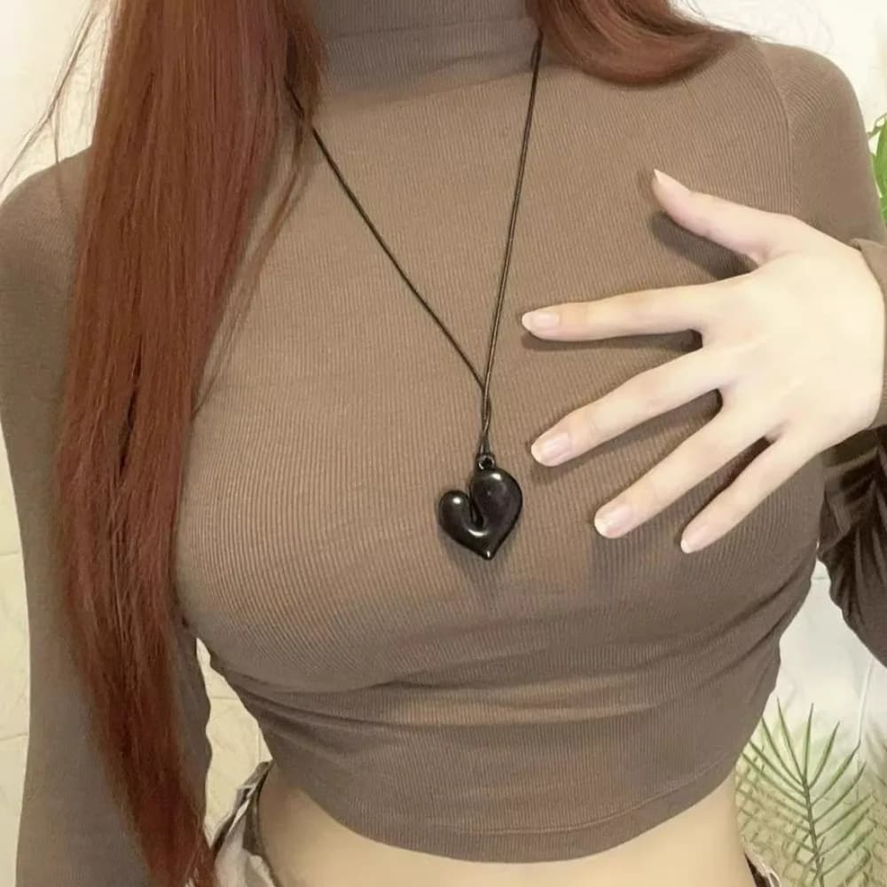 New Necklace with 3 Color Acrylic Heart Pendant for Women, Adjustable Chain for Sweater, Fashion Jewelry, Gifts 2026
