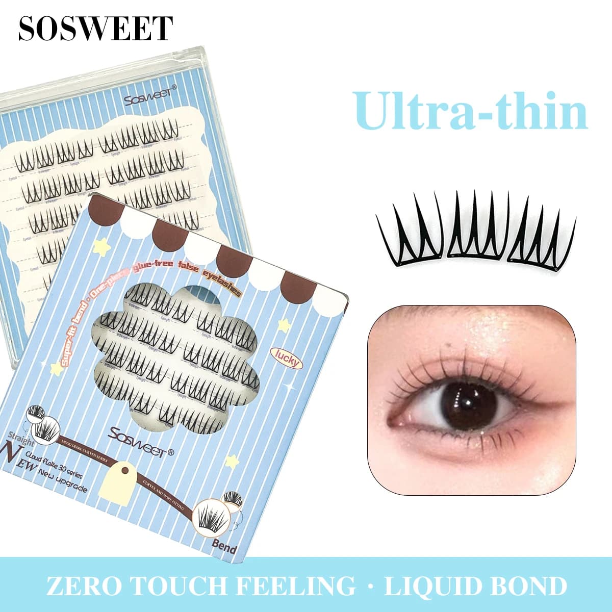 Self-adhesive eyelashes without glue Ultra-thin Natural Clusters Zero Touch fake eyelashes for beginners Easy application
