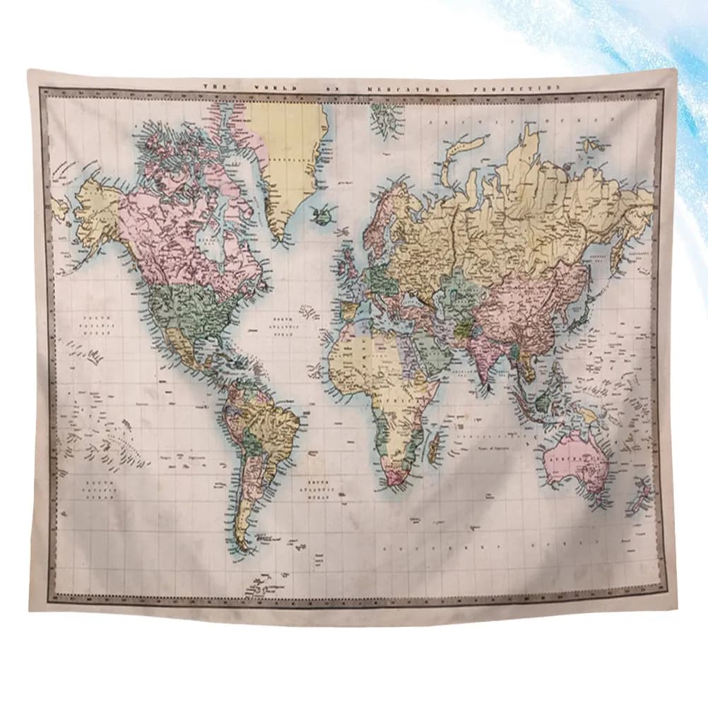 World Map Tapestry Bedroom Decor Shower Curtain Beach Towel Pink 50x70inch Polyester Multifunctional Design Wall Hanging Throw