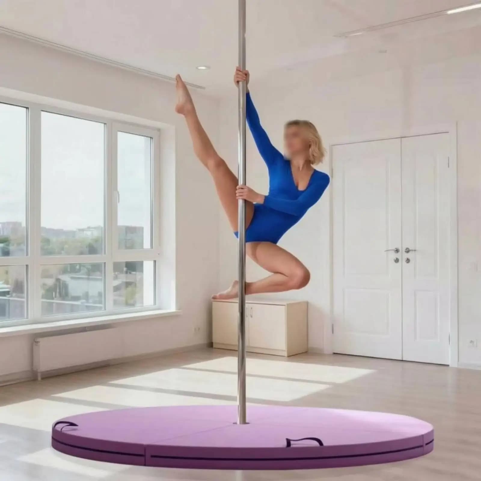 Round Foldable Yoga Mat Thick Support Floor Fitness Pad Polvinyl Chloride for Pole Practice and Stretching