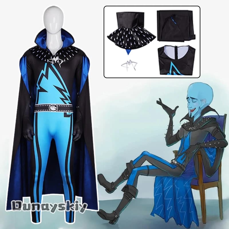 Halloween Megamind Cosplay Tuta e mantello The Doom Syndicate Costumi di Megamind Travestimento di Halloween per abiti per adulti s-3xl