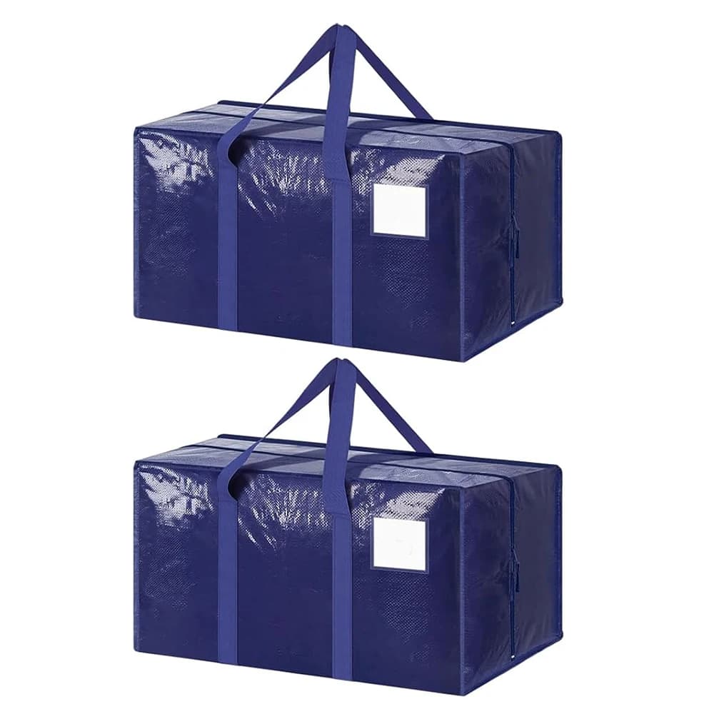 2Pcs Heavy Duty Moving Bags with Zipper Large Clothes Storage Tote Box Blue Packing Organizers for College Dorm Room Supplies