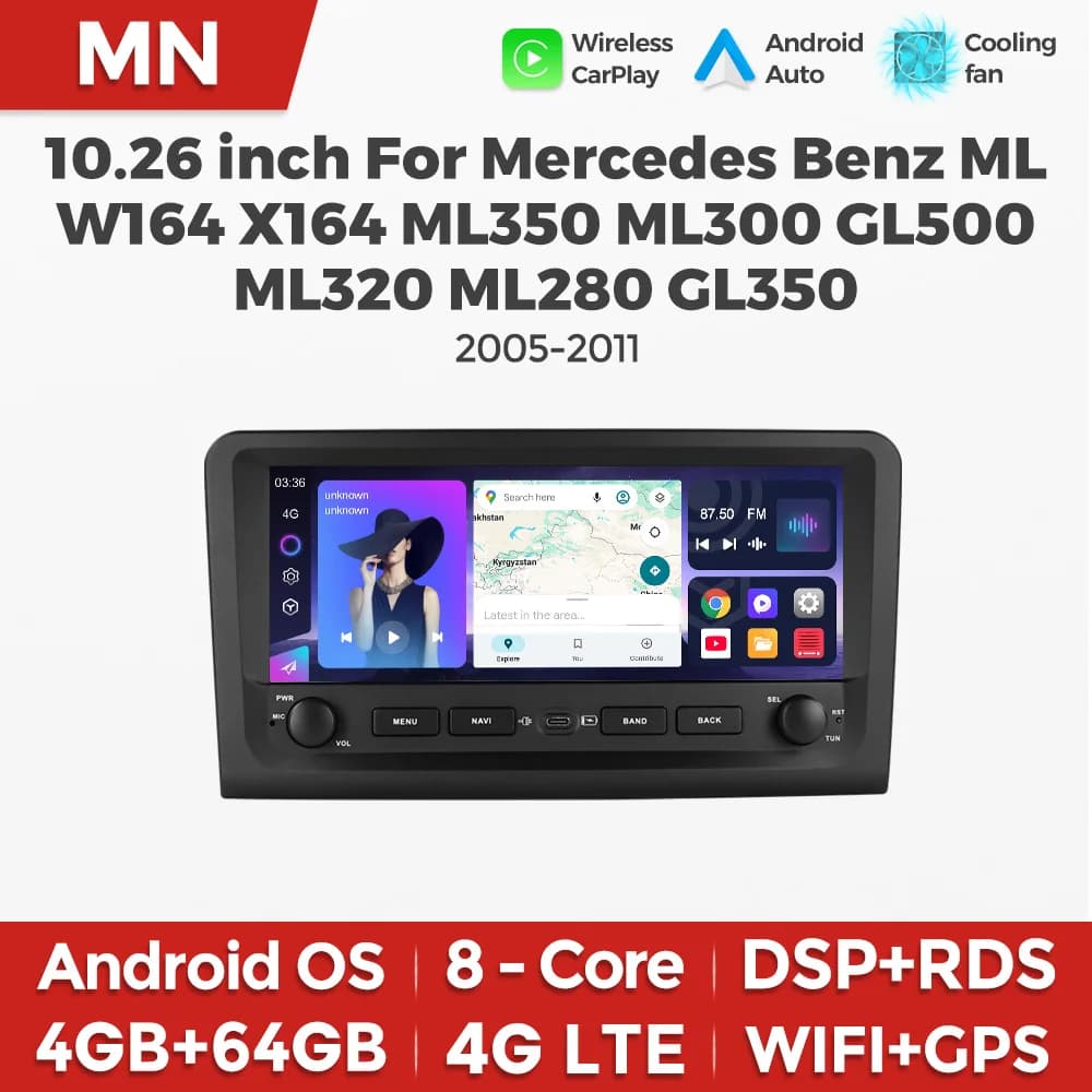 Car Radio For Mercedes Benz ML W164 X164 ML350 ML300 GL500 ML320 ML280 GL350 2005‑2011 CarPlay BT GPS 4G LTE WiFi Android Stereo