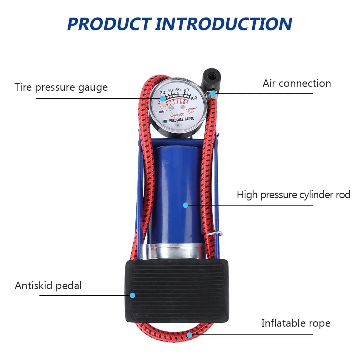 Pompa da Pavimento Professionale per Bici, Auto, Moto, Gommoni e Letti Gonfiabili con Manometro e Valvola Multipla