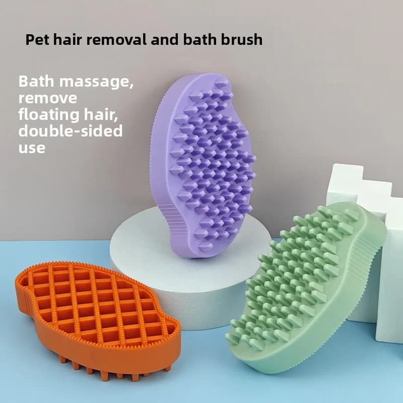 Double Sided Pet Bath Brush Massage Tool for Dogs Cats Shedding Hair Remover Exfoliating Shampoo Applicator Grooming