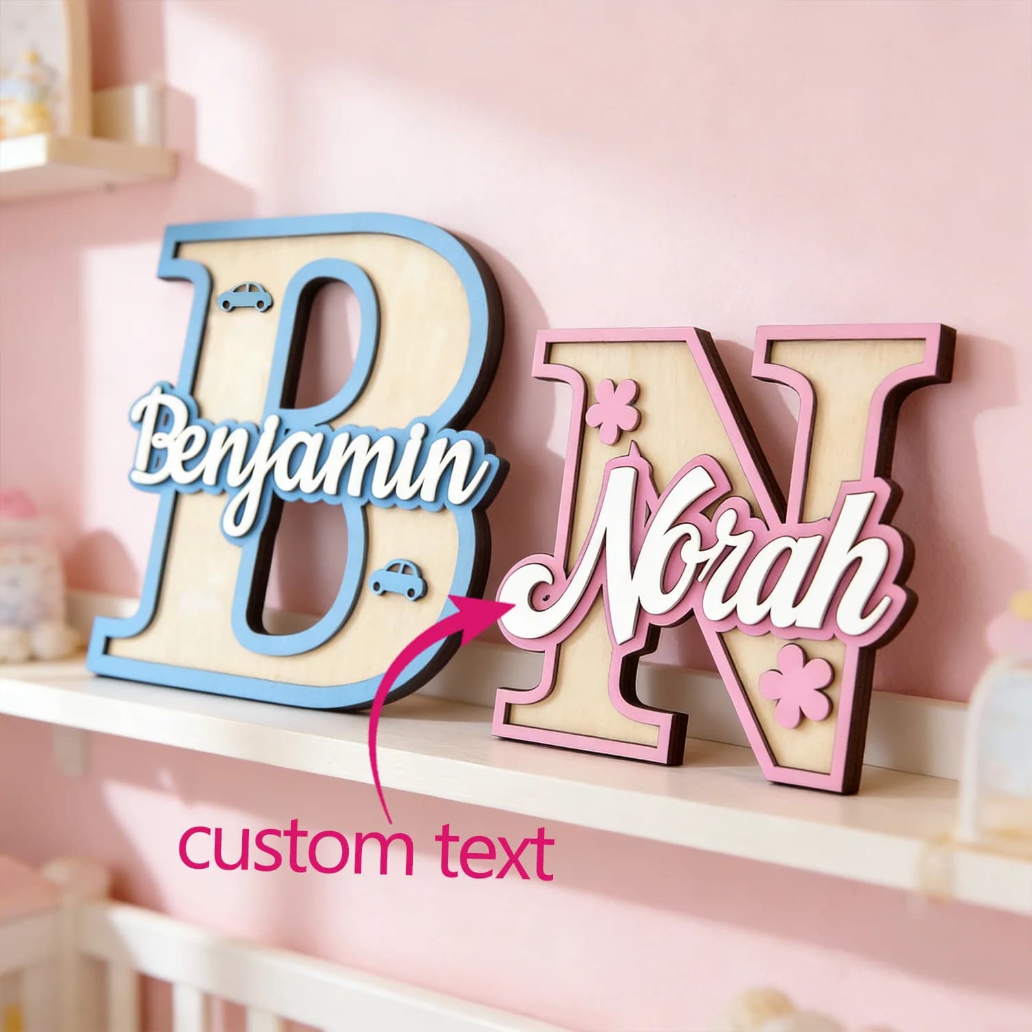 1pc wooden double-layer letter door sign, customizable name, perfect gift for friends and family