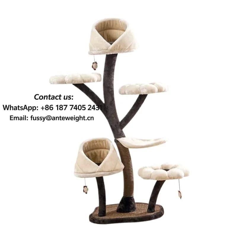 Albero per gatti con design floreale, dimensioni grandi con tiragraffi in sisal e Condo integrato | Mobili per animali domestici leggeri, lussuosi e pratici