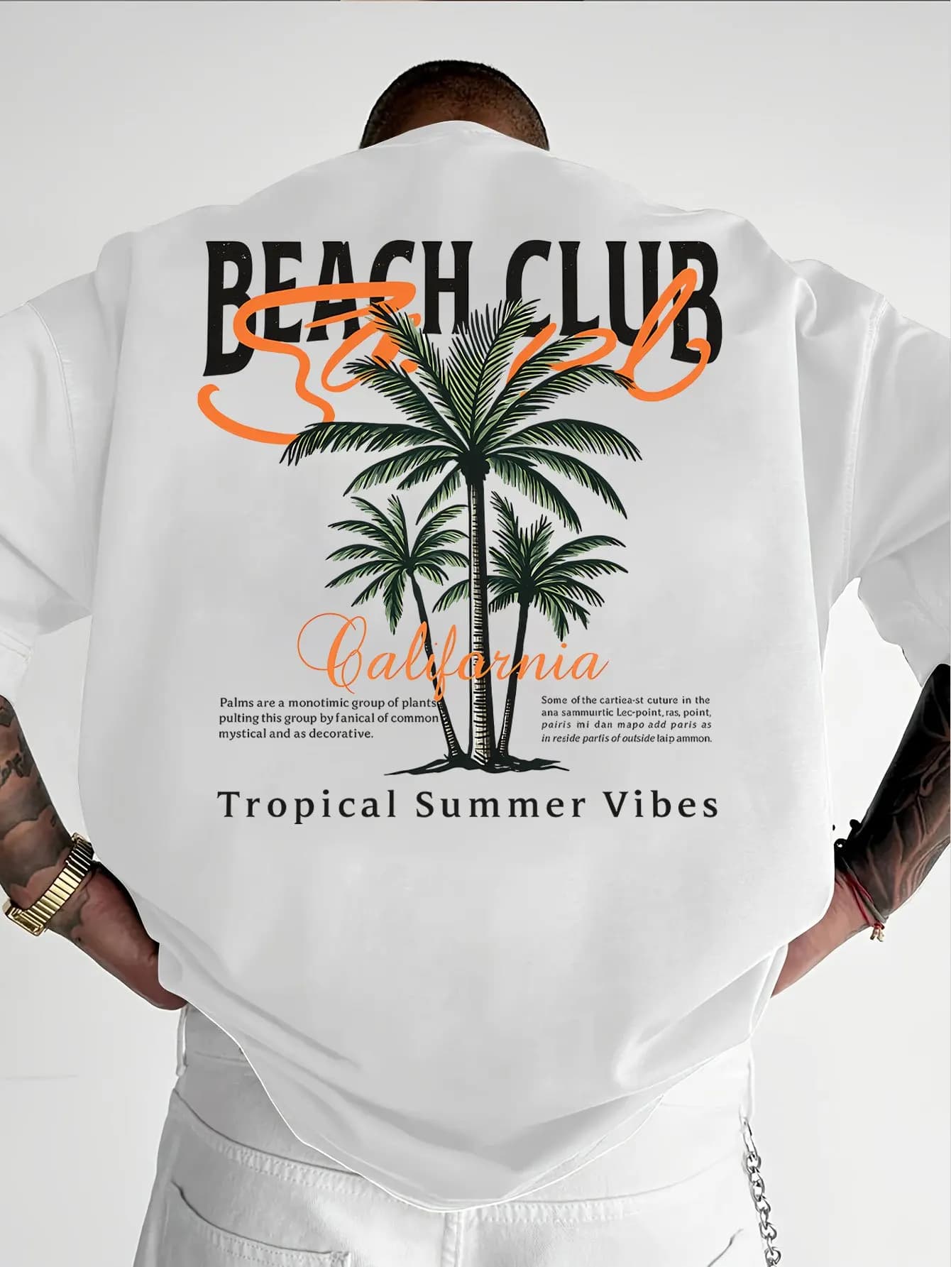 Men's 100% Cotton Printed American Retro Coconut Tree Pattern Casual Comfort Loose Fit T-Shirt