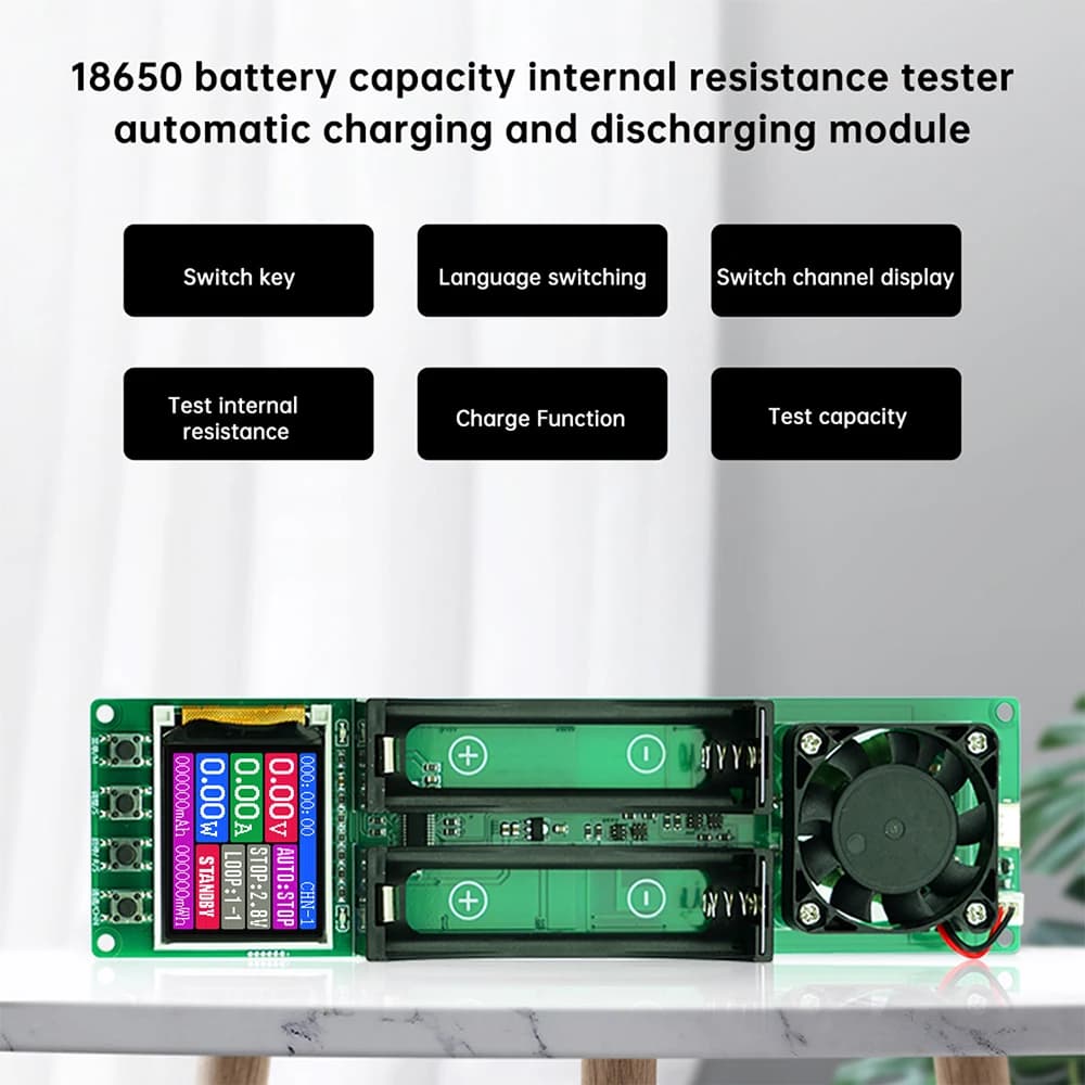 2CH 18650 battery capacity and internal resistance tester, automatic charge/discharge electronic load tester, Type-C interface