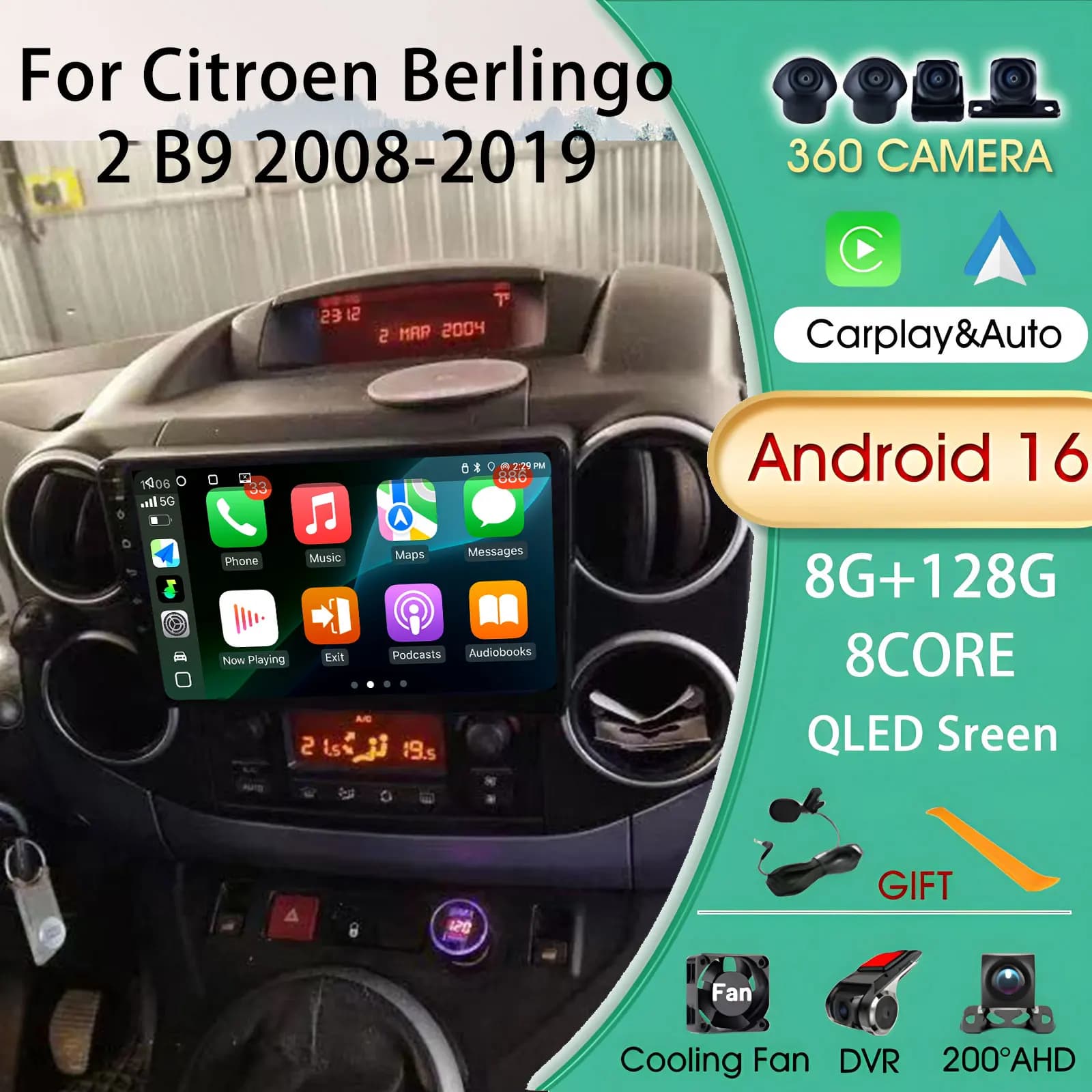Autoradio Multimediale Automotive Per Citroen Berlingo 2 B9 2008-2019 Carplay Android Auto senza fili Autoradio wifi gps Car Stereo
