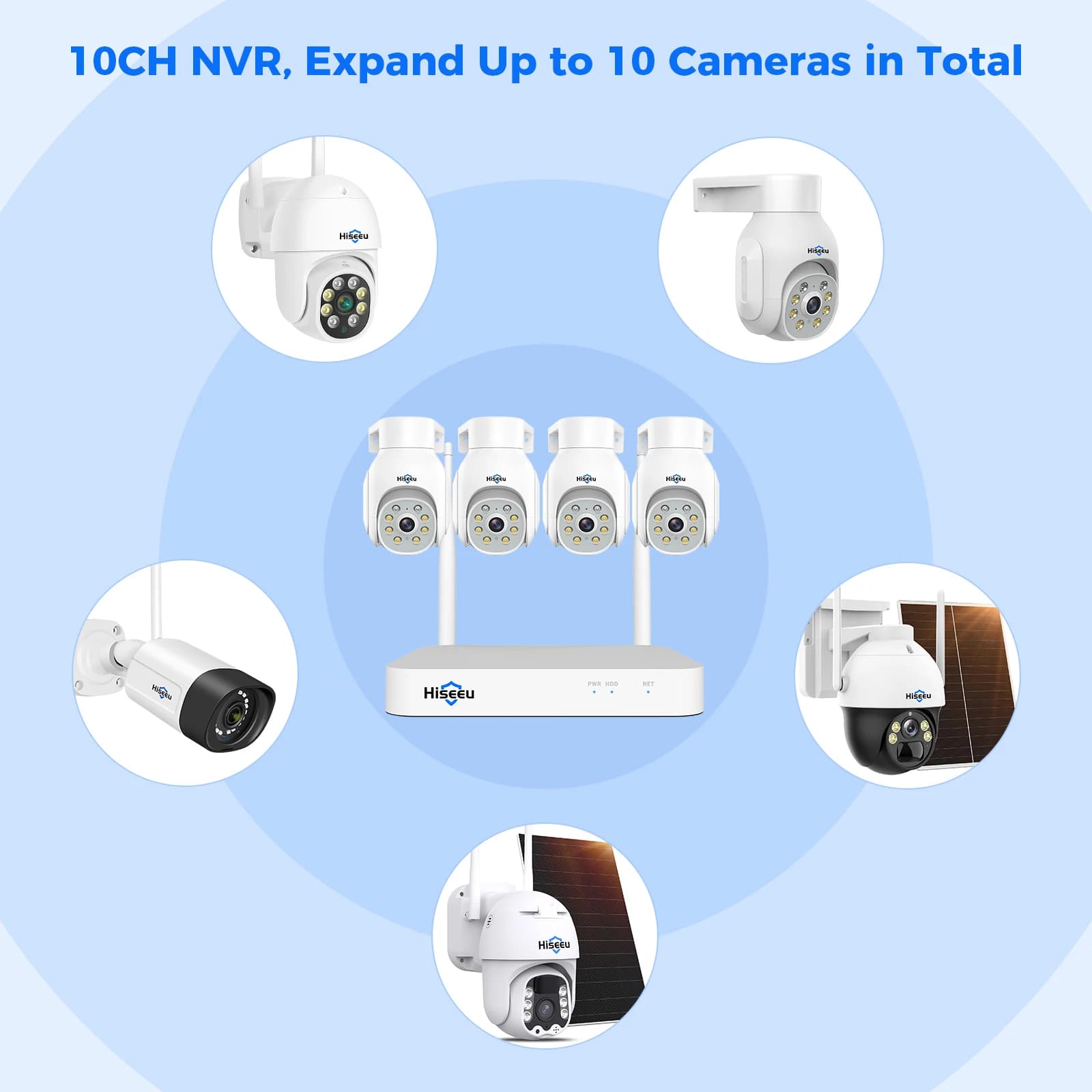 Hiseeu WiFi 5MP PTZ Zoom Digital Audio Wireless Outdoor Street Color Kit CCTV IP Surveillance Camera Security System