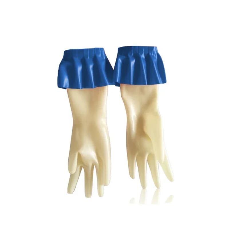 Transparent and dark blue natural latex five - finger gloves, the charming highlights of the masquerade.