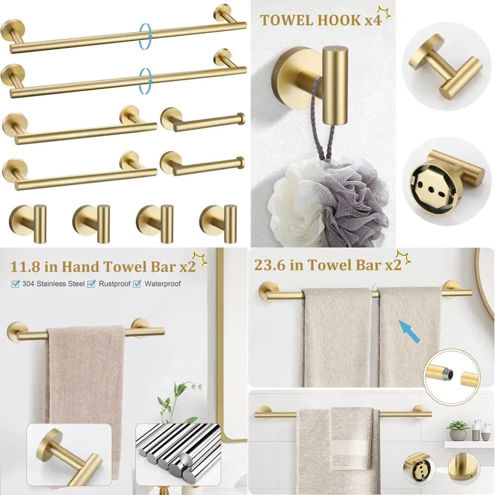 Set di accessori per il bagno in oro spazzolato da 24 pollici, portasciugamani in acciaio inossidabile, set di accessori rotondi per l'arredamento del bagno moderno