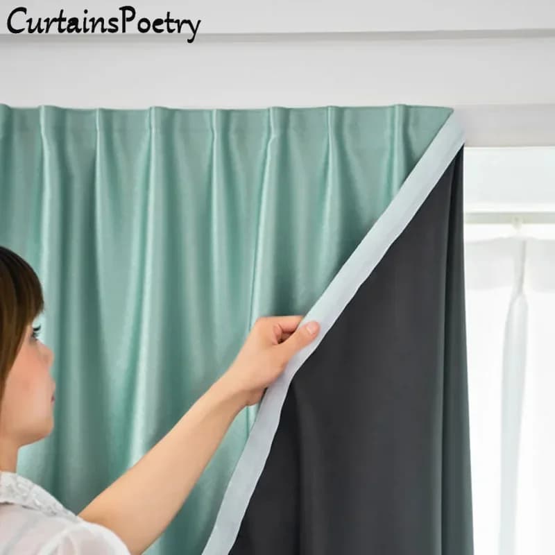 Punch Free Blackout Window Curtain Adjustable Self Adhesive No Drilling Thermal Insulated Curtain Drapes for Bedroom Living Room
