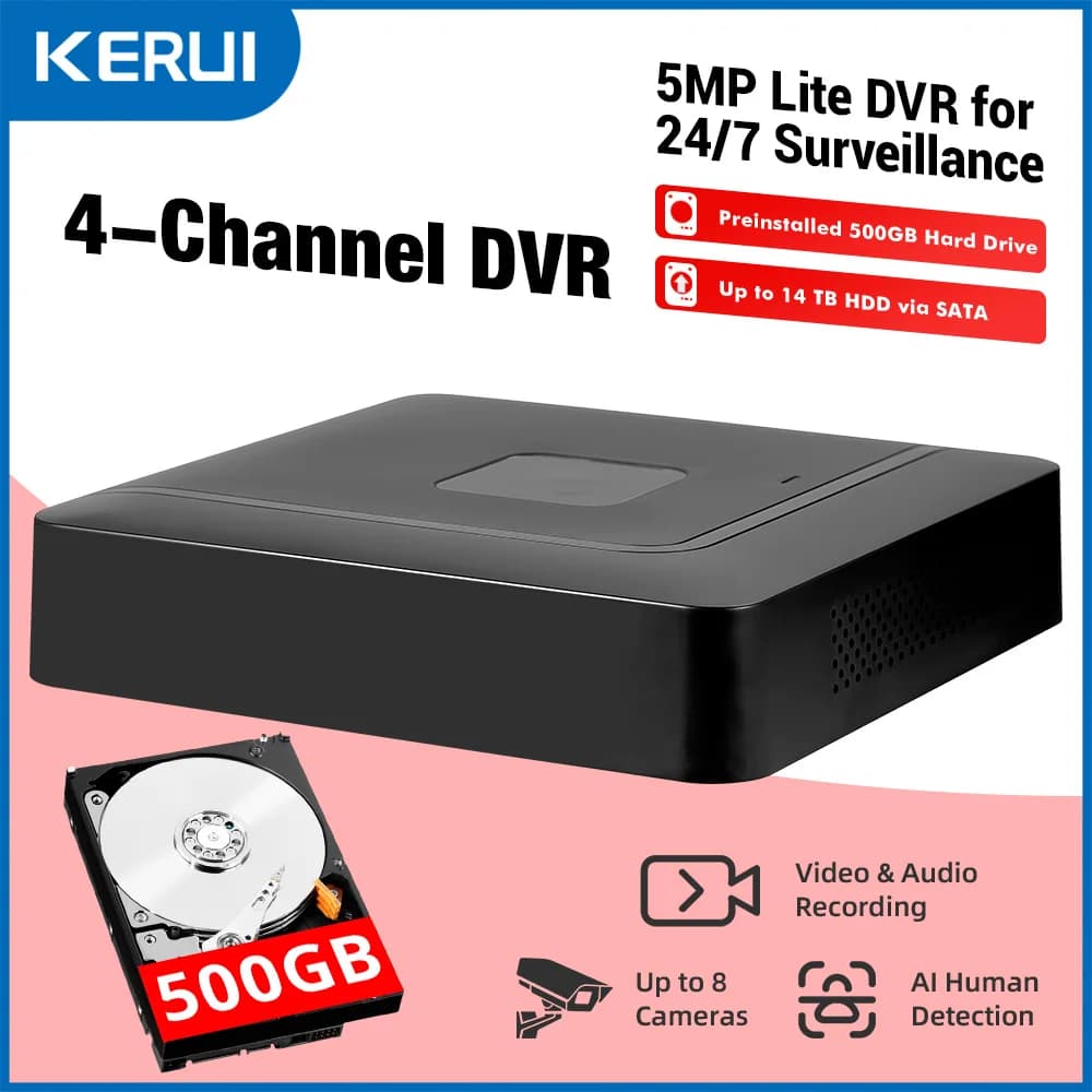 KERUI H.265 5MP 4CH DVR Videoregistratore digitale Sistema di telecamere di sicurezza domestica 5M-N 6 in 1 XVI AHD TVI CVI VBS IP Onvif XMEYE