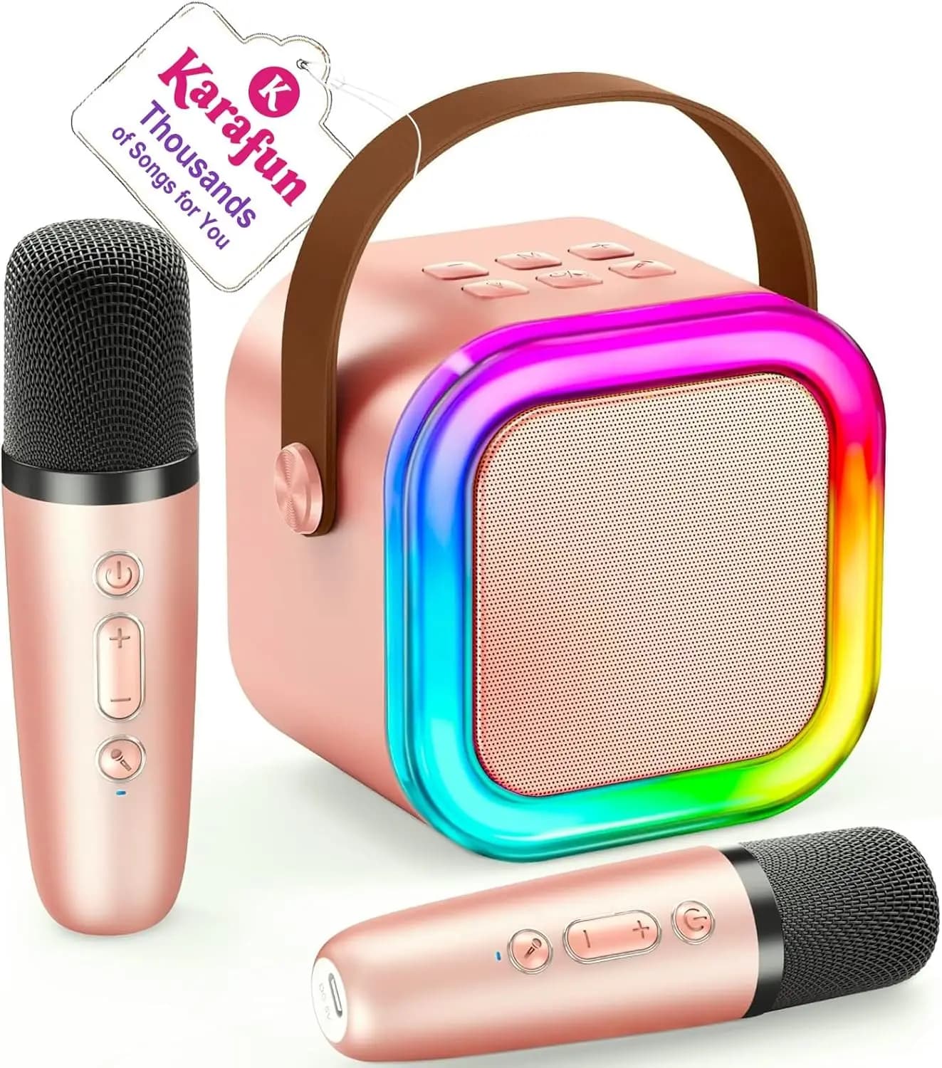 Mini Macchina per Karaoke per Bambini, Lettore MP3 Portatile con 2 Microfoni Wireless, Regalo di Pasqua e Compleanno per Ragazze dai 4 ai 12 Anni+