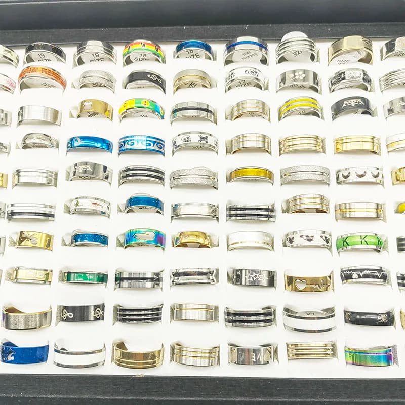 20pcs/Lot New Fashion Mix Style Stainless Steel Finger Rings for Women Men Hot Rock Wide Personality Party Bar Joint Ring Boy