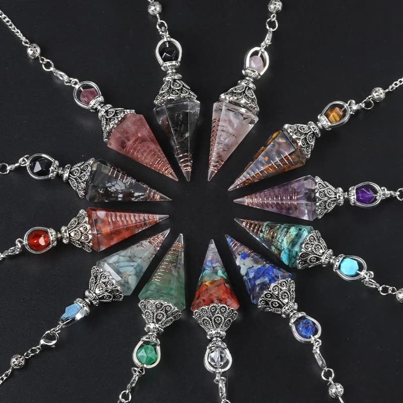 Pendulum pendant with natural stone spirit, reticulated chain, energy fortune, Reiki resin mysterious for creating jewelry, accessories, necklaces