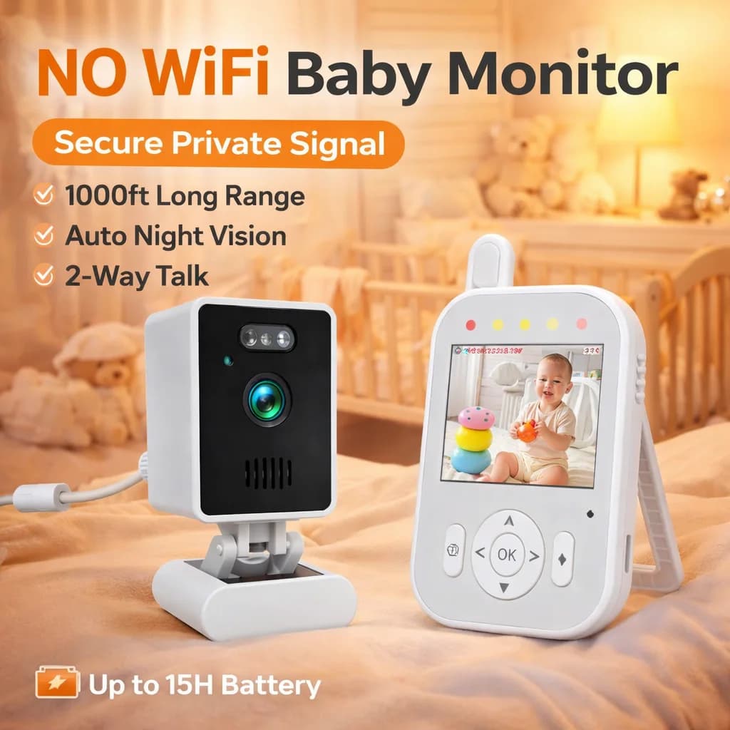 Monitor per Bambini Intelligente con Videocamera 2.8" 720P, Rilevamento Pianto, Lunga Durata della Batteria, Monitor Portatile per Neonati, Senza WiFi