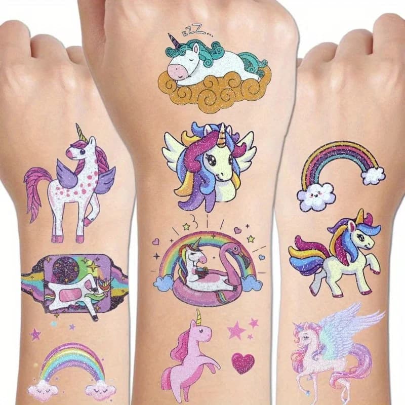14 sheets of unicorn sparkling tattoo stickers for custom decorations, kids temporary tattoos
