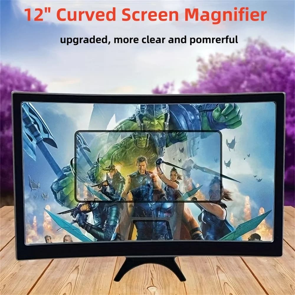 12 inch cell phone screen magnifier, 3D video amplifier HD with curved screen, magnifier support for smartphones.