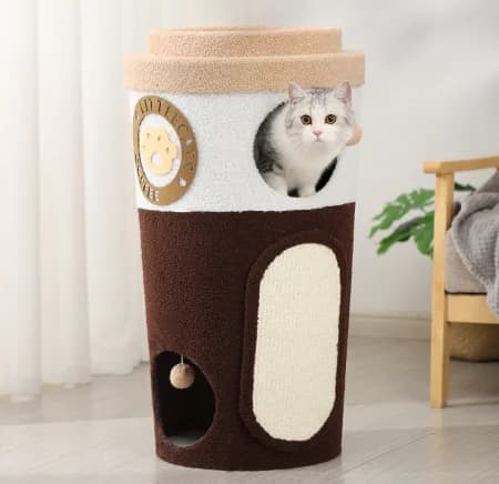 Tiragraffi per Gatti Personalizzato con Secchio in Sisal, Cuccia Multilivello Calda per l'Inverno