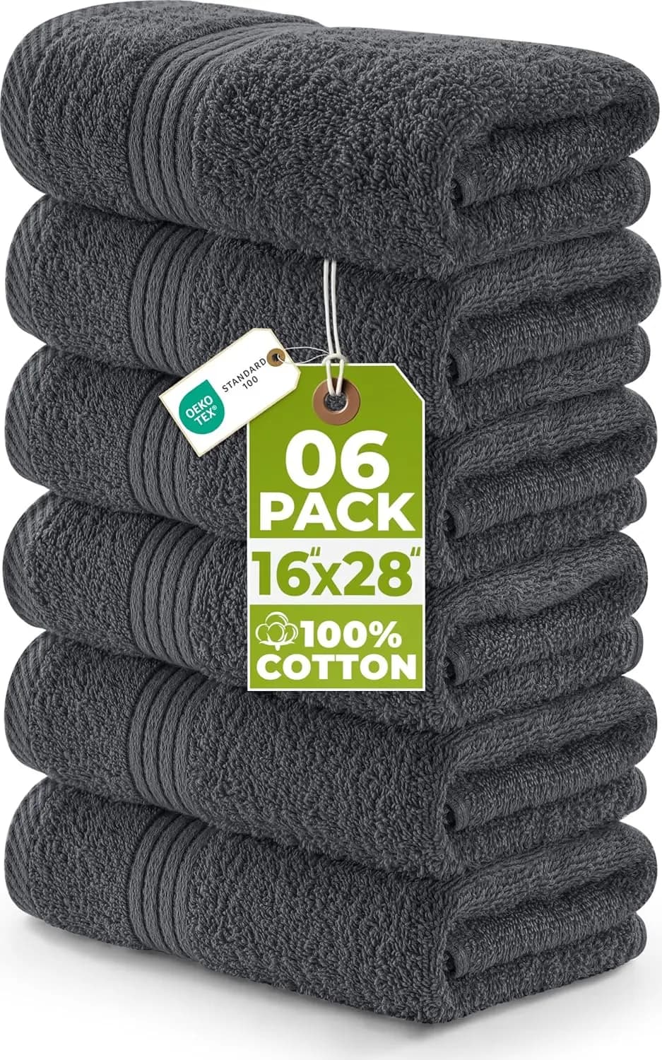 6 Piece Hand Towels Set 16x28 Inches Premium Ring Spun Cotton Highly Absorbent Quick Dry for Bathroom, Travel, Camp, Hotel, Spa Grey