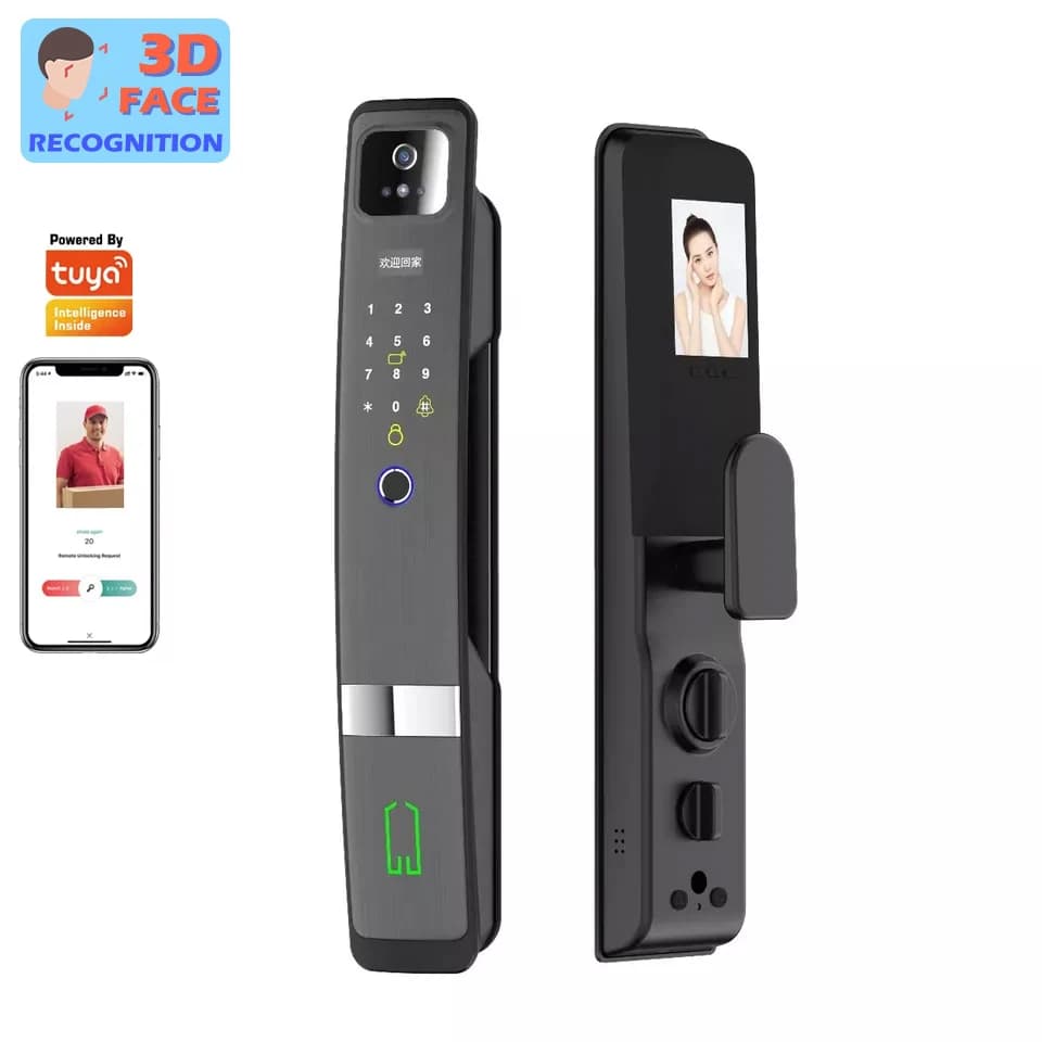 Sicurezza esterna Tuya Wifi Impronta digitale biometrica remota Smart Keyless 3D Riconoscimento facciale Blocco telecamera per porta
