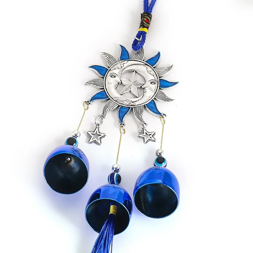 Blue Evil Eye Tassel Hanging Ornament Wind Chime Sun Star Shape Wall Charm Amulet Protection Home Garden Decor Spiritual Gift