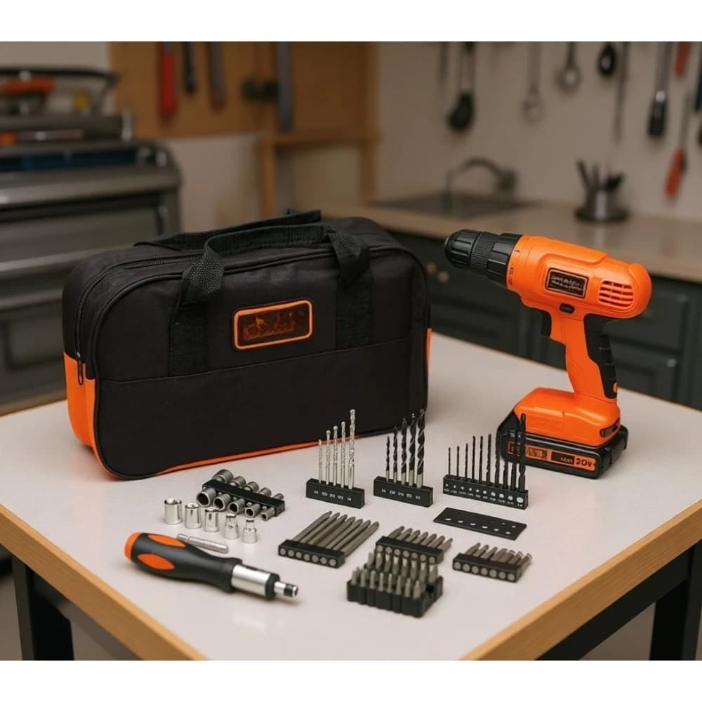 Kit Trapano e Avvitatore a Batteria 20V, Set di 100 Utensili con Batteria e Caricabatterie per Uso Domestico