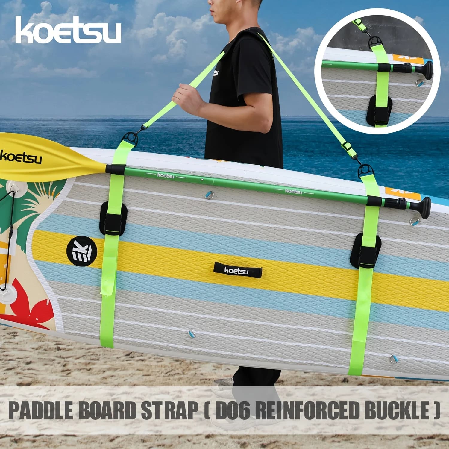 KOETSU Fibbia rinforzata SUP Cinghia per il trasporto Fettuccia in nylon Stile Spallina antiusura Fissaggio per pagaia Supporto per NASTRO MAGICO