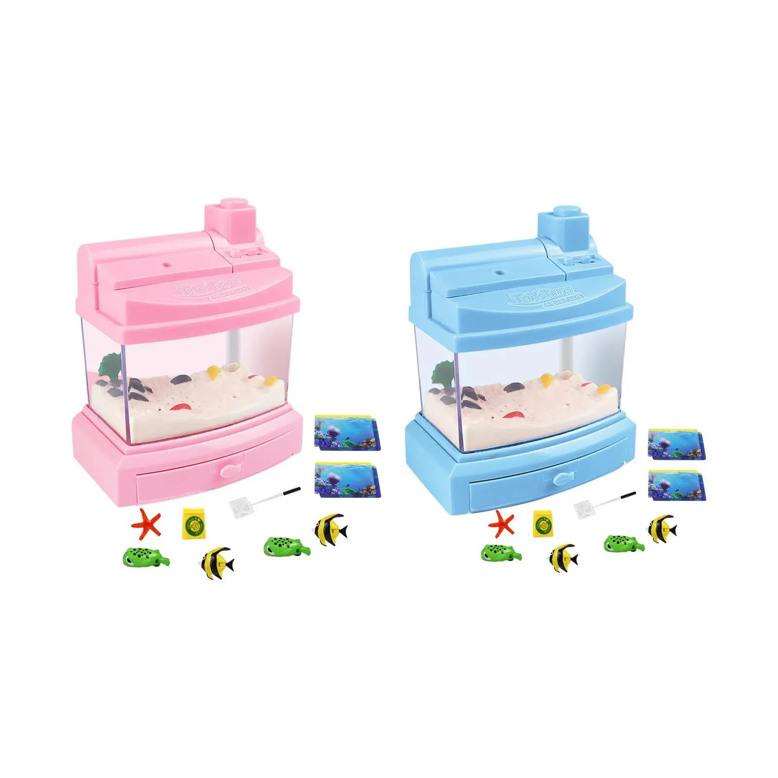 Mini Artificial Fish Tank Toy for Children Educational Aquarium Landscape with Fishing Net and Decorations