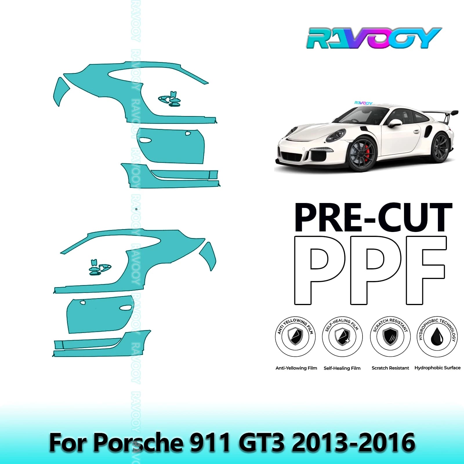 For Porsche 911 GT3 2013-2016 8.5mil Transparent Opaco Pre-Cut PPF Door and Kit Pillar A/B Protection Film TPU