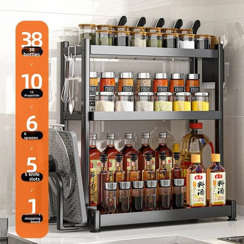Portaoggetti da Cucina in Acciaio Inox, Porta Spezie Multifunzionale, Porta Bacchette e Coltelli, Organizzatore da Piano di Lavoro, Accessori da Cucina