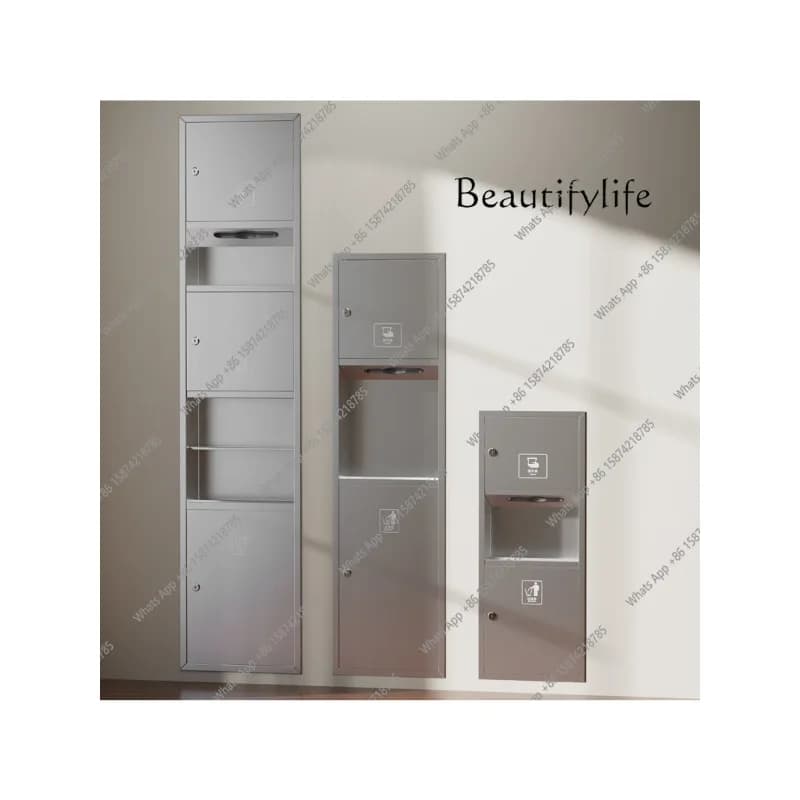 GL Scatola per fazzoletti in acciaio inossidabile scatola per salviette tre in uno in cartone per WC nascosto scatola incorporata nella spazzatura a muro