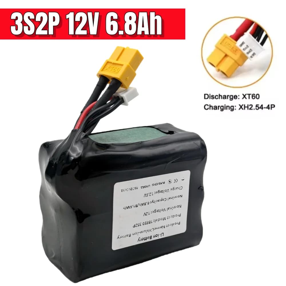 Batteria 12V 12.6V 6.8Ah 3S2P agli ioni di litio con celle singole NCR18650, adatta per Parrot Disco e vari droni