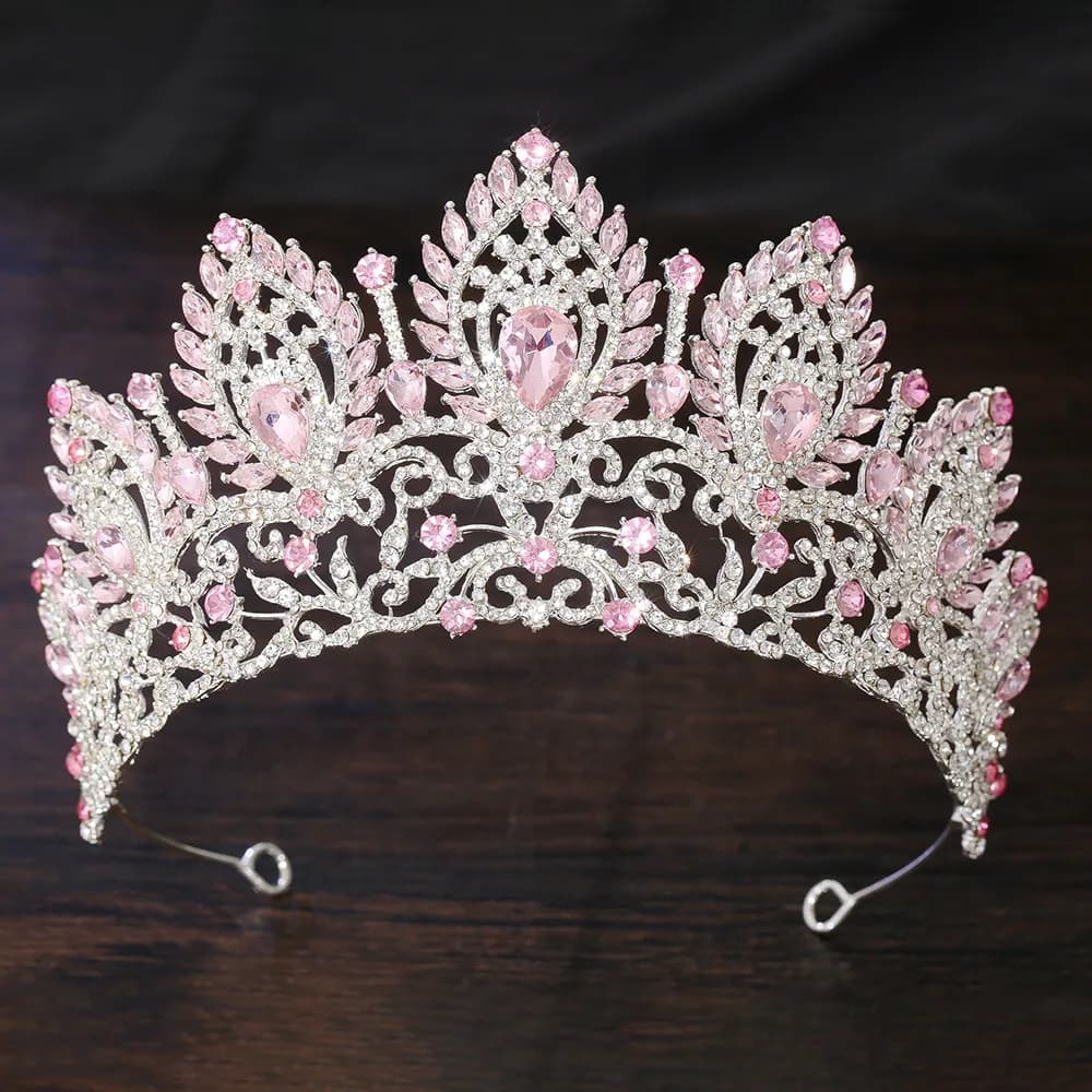 Regina barocca Grandi diademi di strass di cristallo rosa Corone da sposa Donne Spettacolo di nozze Diadema Principessa Festa Abito per capelli Gioielli