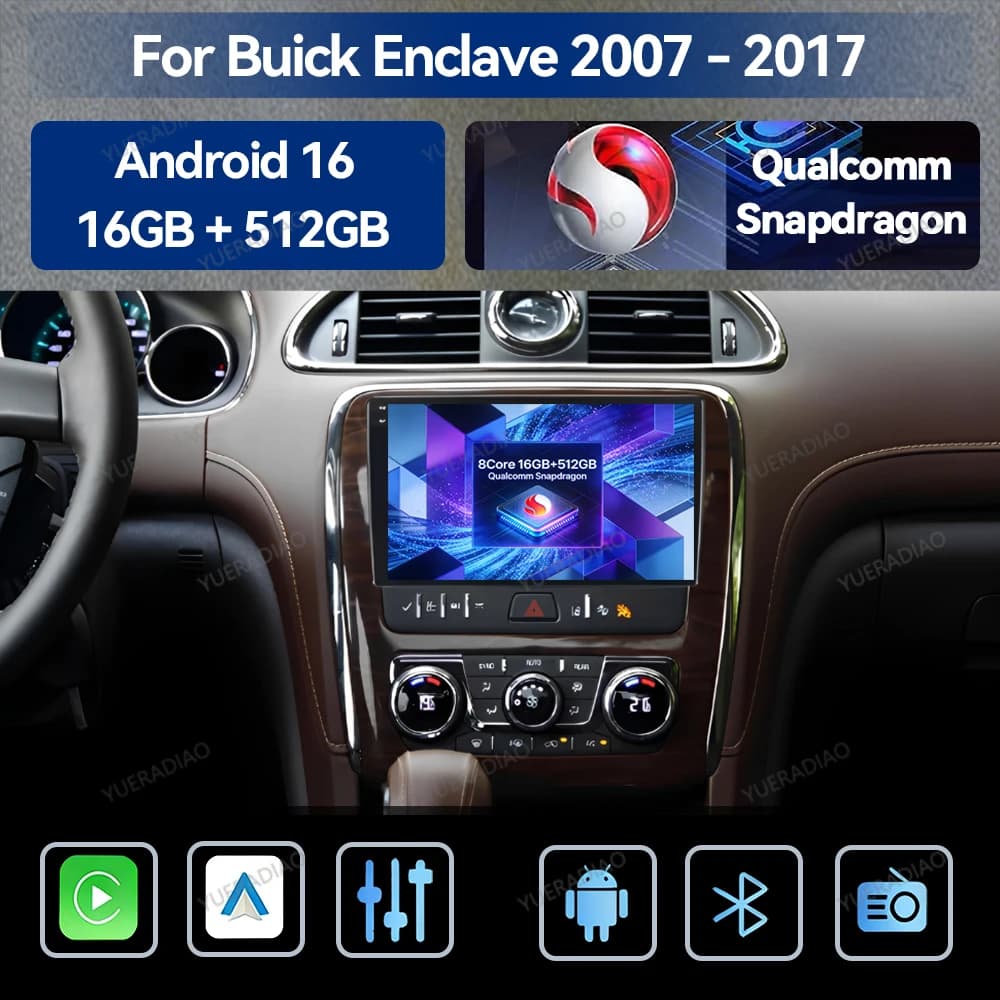 Android 16 Car Radio For Buick Enclave 2007 - 2017 BT 4G LTE 5G WIFI Multimedia Stereo Video Player GPS NAVI 2DIN QLED Qualcomm