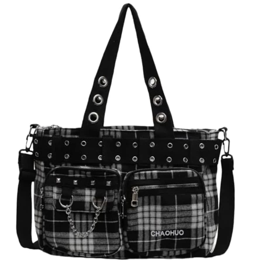 Borsa tote Y2K da donna, borsa a tracolla in tela, borsa gotica con teschio, per lavoro, ufficio, viaggi