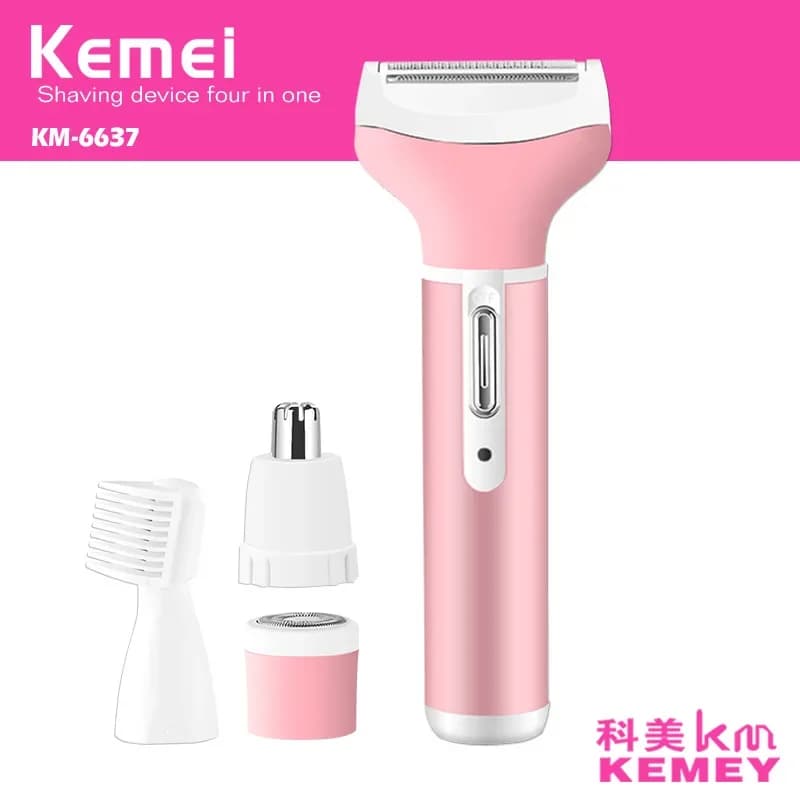 Set Kemei Electric Razor Multifunction Arms 4 in 1 Rechargeable Trimmer Female Body Razor for Eyebrow and Naso