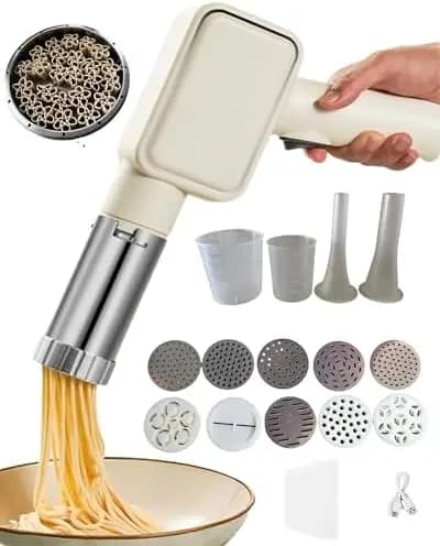 Macchina Elettrica per Pasta, Impastatrice Portatile Senza Fili con 10 Stampi e 2 Ugelli per Farcire, per Pasta Fatta in Casa