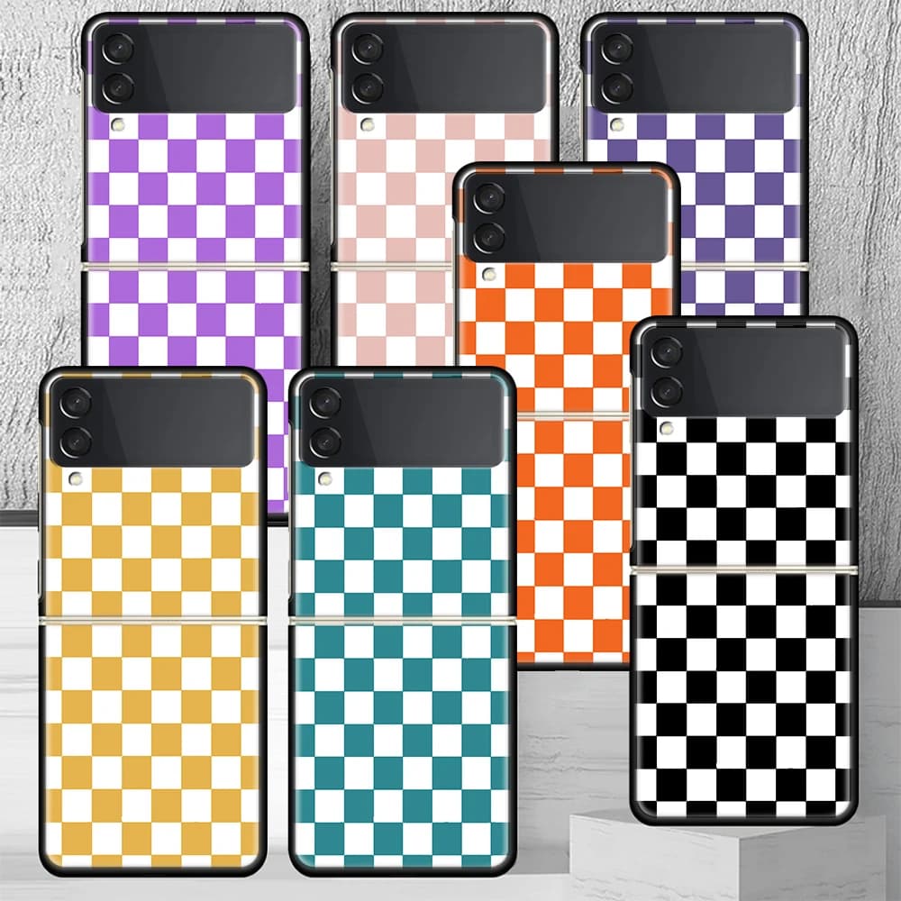 Retro Classic Chess Board Grid Phone Case per Samsung Galaxy Z Flip 4 5 Flip3 5G Black Hard Cover ZFlip4 ZFlip5 ZFlip3 Coque