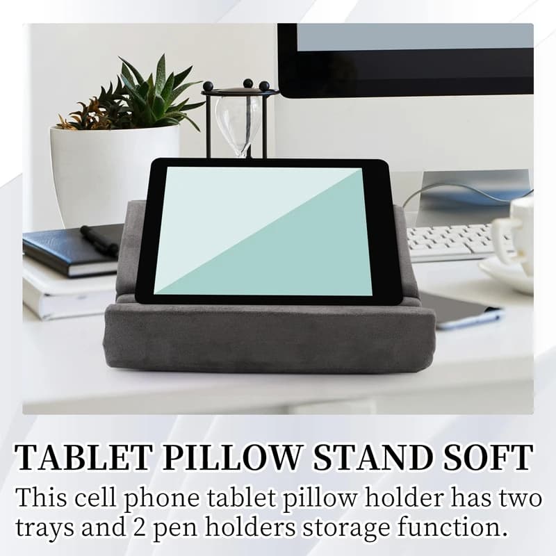 【ACQUISTA AGORA】Supporto per cuscino per tablet con supporto pieghevole per riporre oggetti Dock morbido regolabile ad angolo per letto, laptop e scrivania Grigio