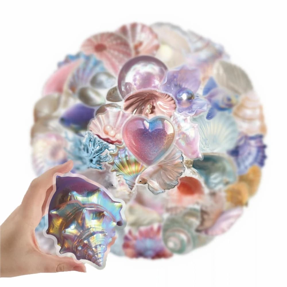 50 pezzi di adesivi graffiti conchiglia di cartone animato conchiglia perla decorazione fai da te per bambini ricompensa cancelleria notebook tazza d'acqua bagagli laptop