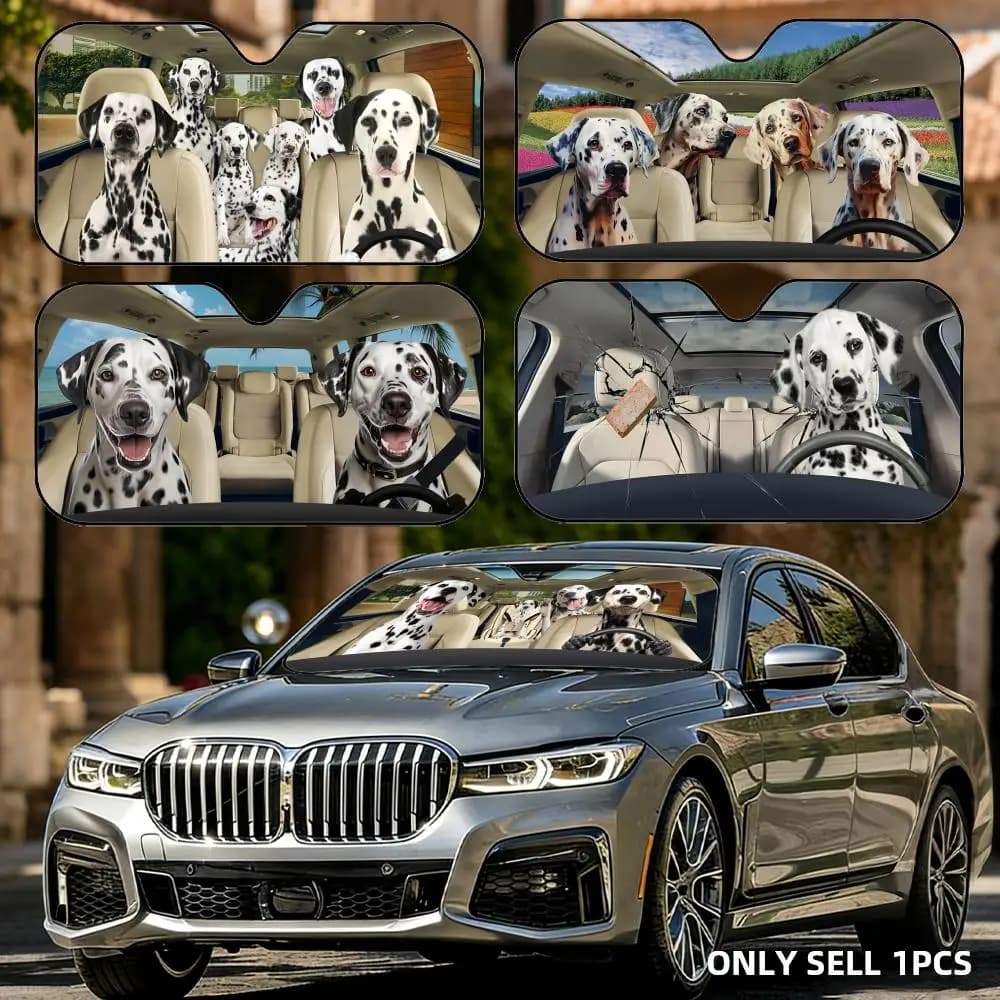 Funny Dalmatian Dog Sun Visor Reusable Aluminum Foil Car Windshield Sun Visor UV Protector Heat Insulation Cover Shade