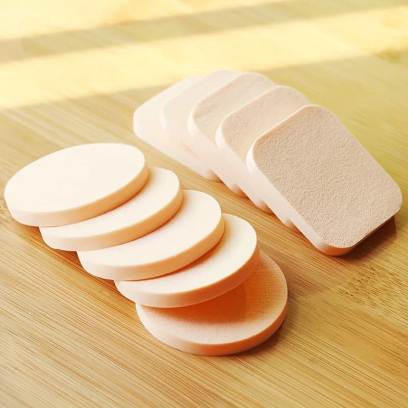 10/6 pz. Spugnette Trucco Rotonde + Quadrate a Cuscino d'Aria, Utilizzo a Secco e Bagnato, per Fondotinta e Struccante
