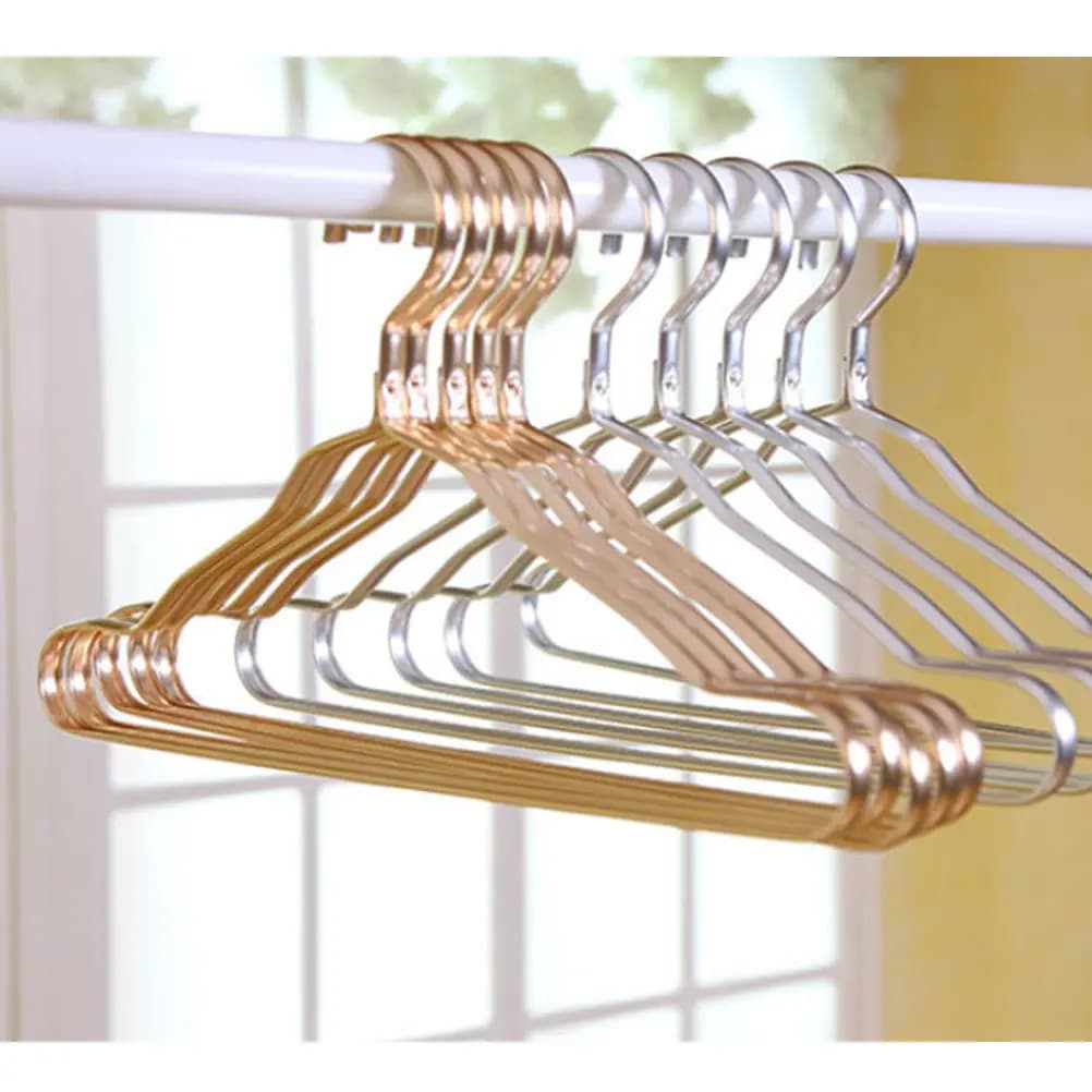 10Pcs Alloy Clothes Hanger Bright Color Elegant Luxury Finish Wrinkle Free Space Saving Portable Indoor Outdoor Use Golden